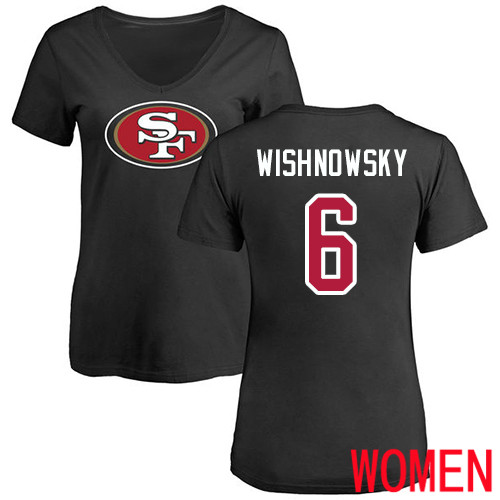 San Francisco 49ers Black Women Mitch Wishnowsky Name and Number Logo #6 NFL T Shirt->women nfl jersey->Women Jersey